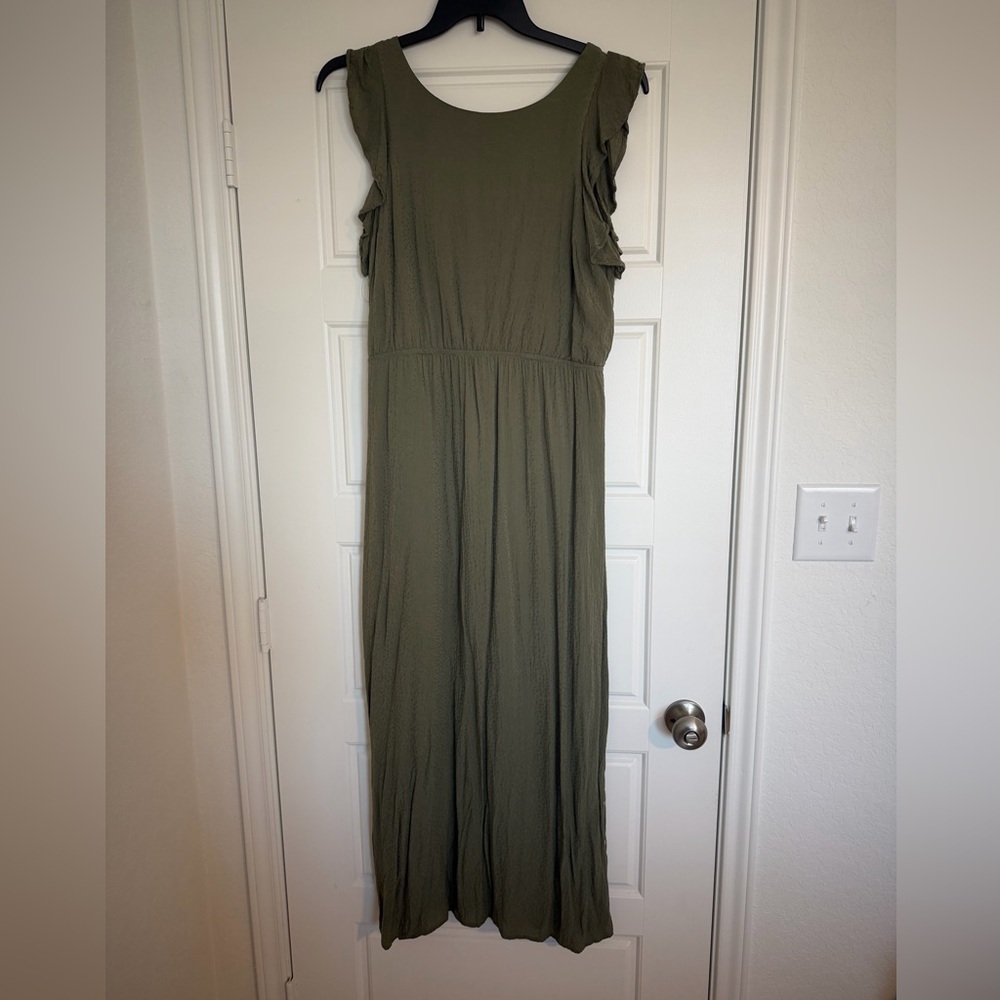 Maurices Olive Maxi Dress with Ruffle Sleeves